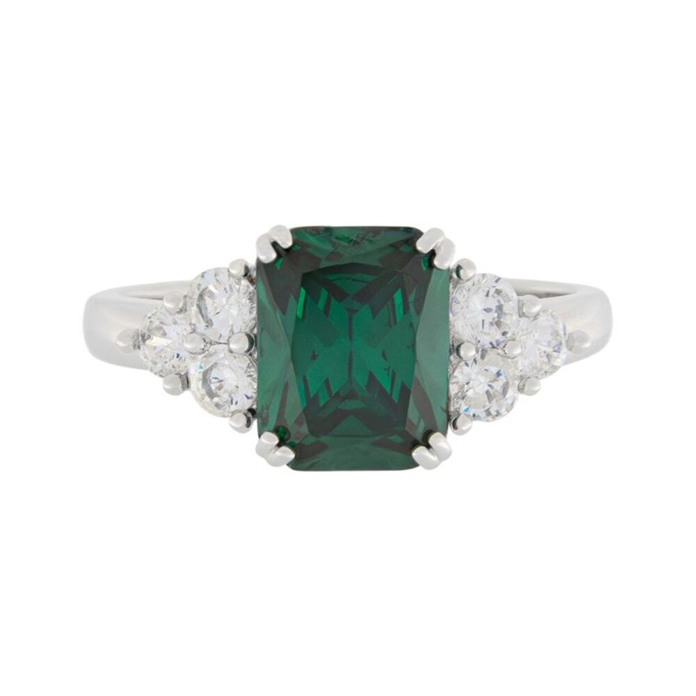 Gold Coast Platinum Plated Emerald and Cubic Zirconia Statement Ring, Size 9